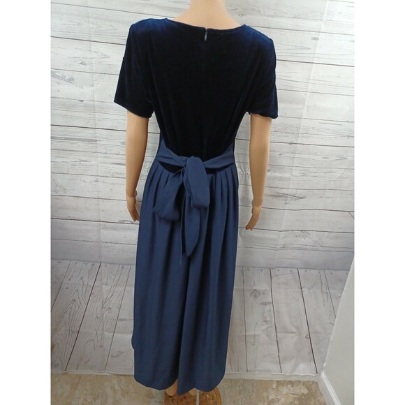 Plaza South Maxi Dress Navyblue Pleated Skirt Velour Top Short Sleeve Sz 8 - Picture 4 of 10